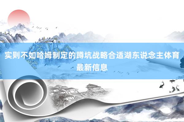 实则不如哈姆制定的蹲坑战略合适湖东说念主体育最新信息