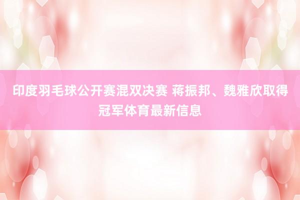 印度羽毛球公开赛混双决赛 蒋振邦、魏雅欣取得冠军体育最新信息