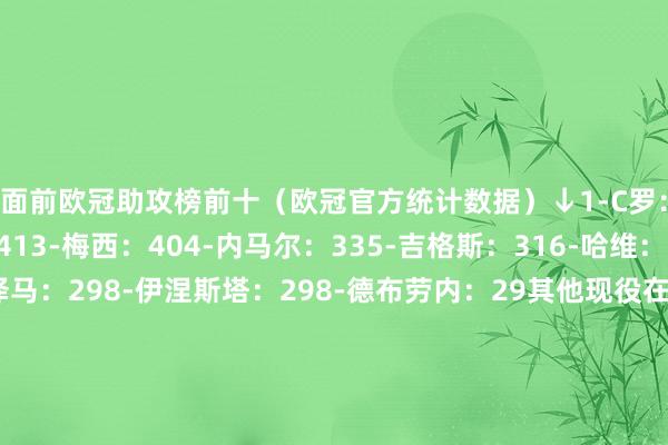 面前欧冠助攻榜前十（欧冠官方统计数据）↓1-C罗：422-迪马利亚：413-梅西：404-内马尔：335-吉格斯：316-哈维：306-穆勒：308-本泽马：298-伊涅斯塔：298-德布劳内：29其他现役在欧洲效能的球员助攻数靠前的：维尼修斯（24助）、姆巴佩（24助）、基米希（23助）、斯特林（23助）、莱万（22助）    体育赛事直播